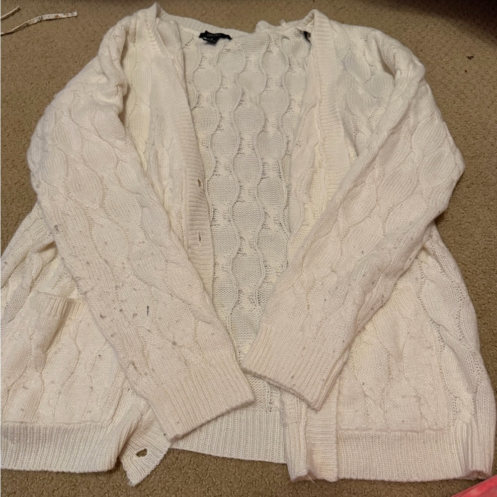 Forever 21 Ivory Cable-Knit Open Cardigan